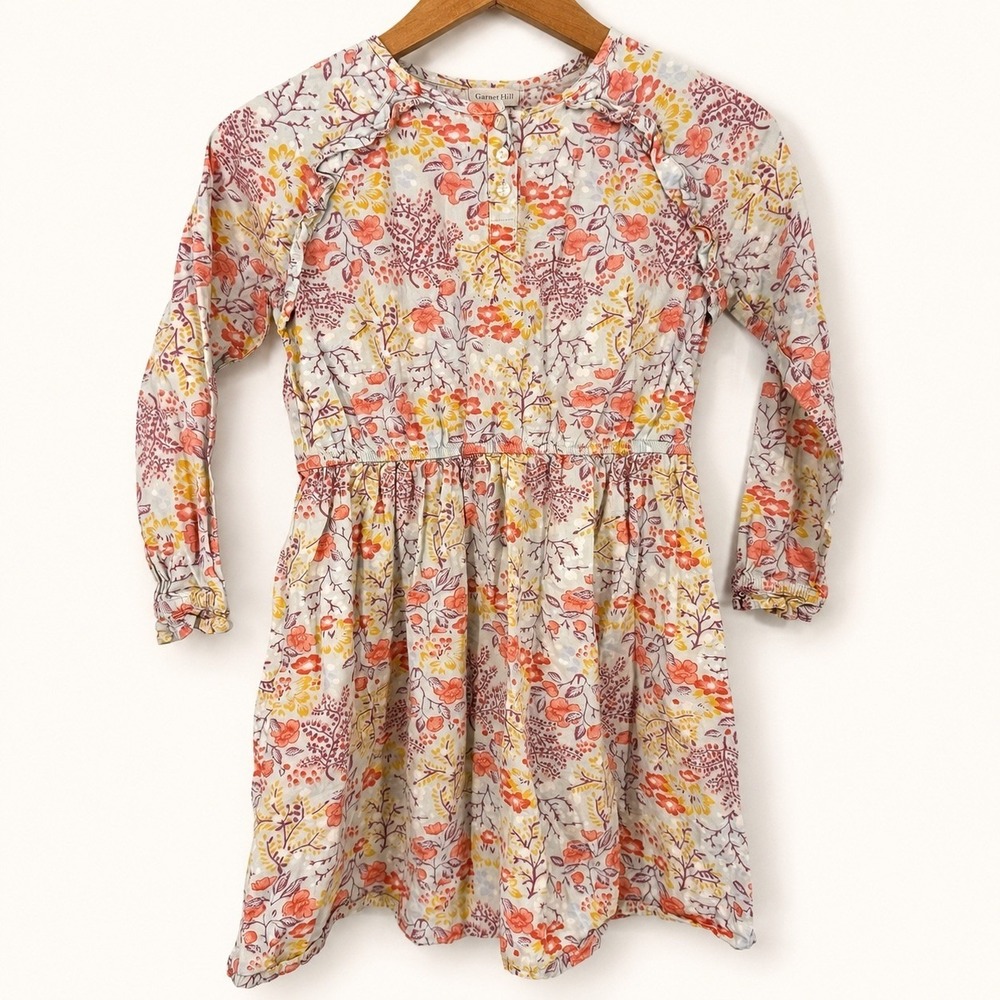Garnet Hill Girls 10 Dress Long Sleeve Floral Cotton Ruffle
